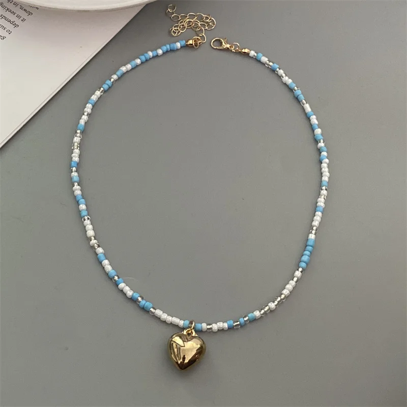 New Trendy Fashion Choker Necklace for Girl Women Spring Summer Love Heart Pendant Necklace Gift for Friend Colorful Jewelry
