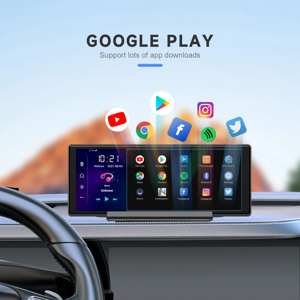 A1Dashboard Adas 10.26" Android 10 Auto Radio Display 4+64G GPS WIFI BT FM Radio Portable Carplay Android Auto 1080P Camera