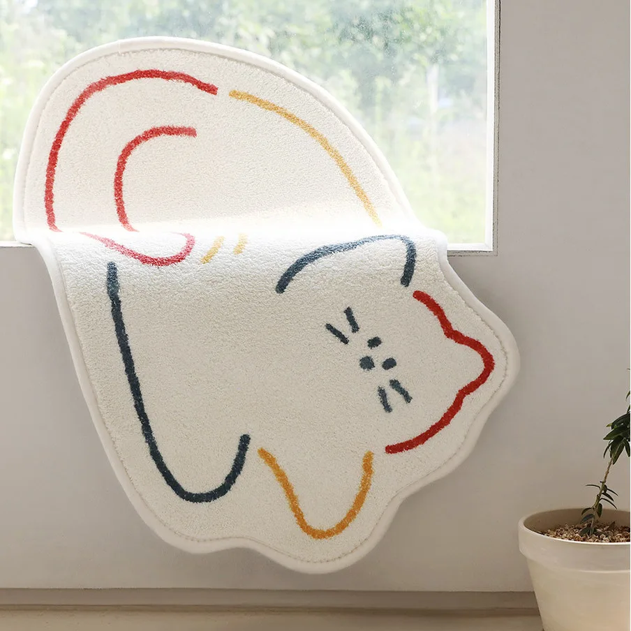 Irregularity Cat Rug Nordic Cartoon Carpet for Bedroom Non-slip Bedside Area Rugs Cute Soft Floor Mat for Living Room Decoration