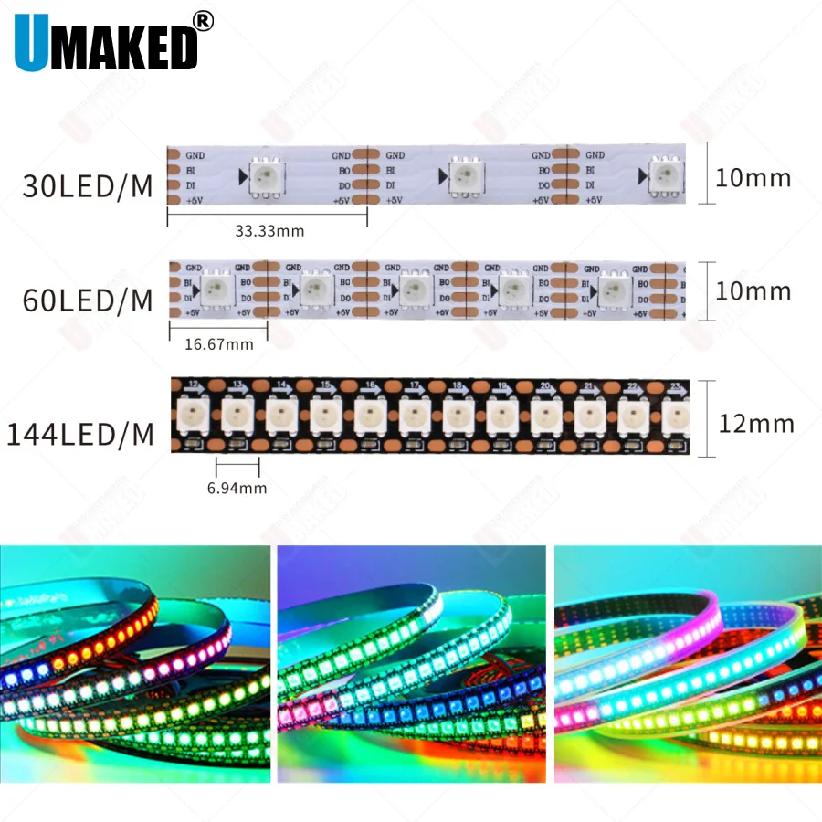 

WS2813 WS2815 30/60/144 pixels/leds/m RGB LED Strip Individually Addressable Tape Light IP30/IP65/IP67 DC5V DC12V magic Pixel