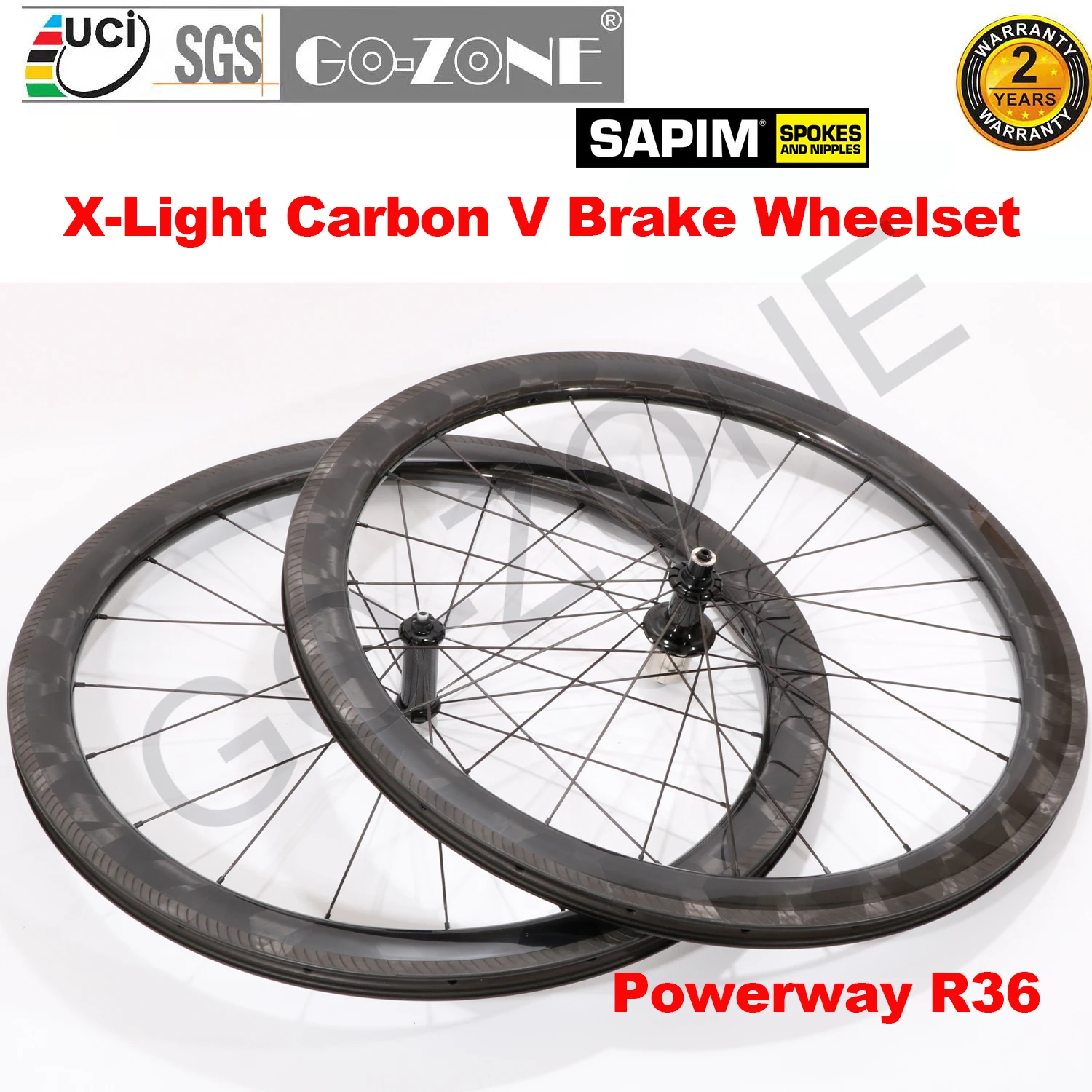 

X-Light Carbon 700c Wheelset V Brake 26mm Width Sapim Straight Pull Powerway R36 Ultra Light X-Light Road Carbon Bicycle Wheels