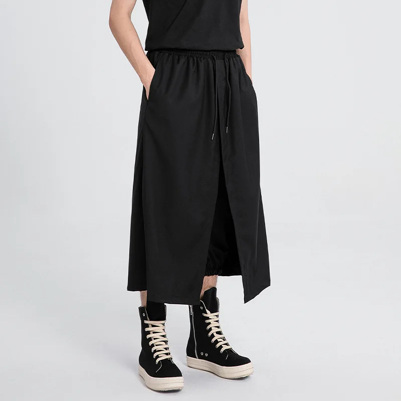 

Men's Casual Pants Japanese Style Split Loose Straight Draped Nine-Point Skirt Men's Fashion Simple Wide-Leg Casual Pants