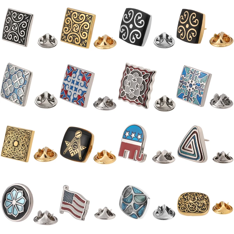 High quality men's and women's brooches Blue Clover Rose Square Freemason lapels pins hats scarves necktie accessories jewelry