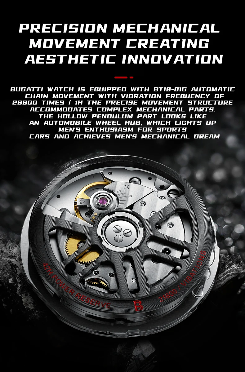 BONEST GATTI Orologio automatico da uomo Orologio da polso meccanico di lusso Scheletro Impermeabile Zaffiro Luminoso Moda Mese Settimana Data