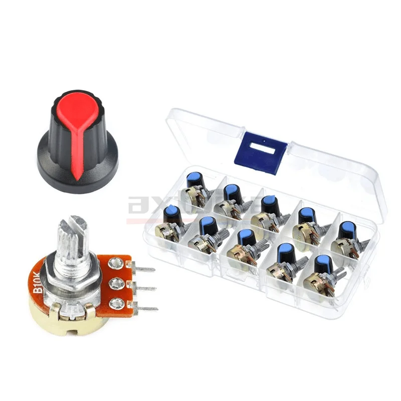 Imagem -06 - Kit Potenciômetro B1k 2k 5k 10k 20k 50k 100k 250k 500k 1m 15 mm Resistor Rotativo Adj Cônico Linear Variável Conjunto 3pin com Tampa Wh148