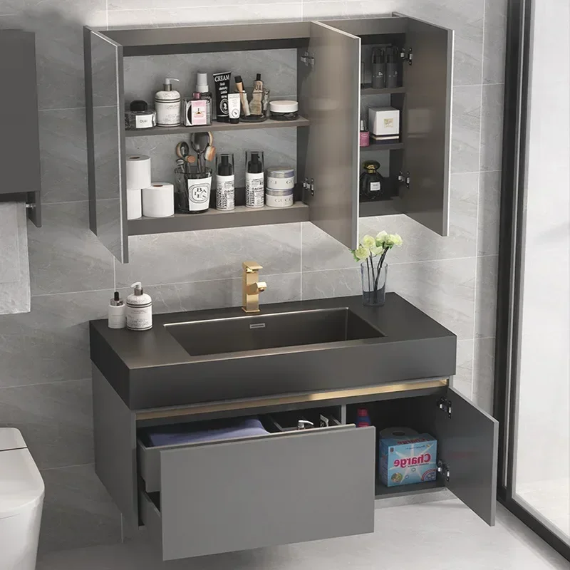 

Luxury Bathroom Cabinets Vanity With Sink Toilet slate integrated WashBasin Modern Bathroom Smart Mirror Cabinet Home Furniture