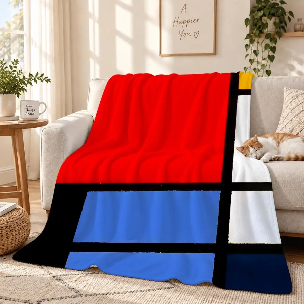 Geometric painter Piet Mondrian Throw 240g Lightweight Flannel Blanket, Soft Skin Throw Blanket for Sofa Bedroom