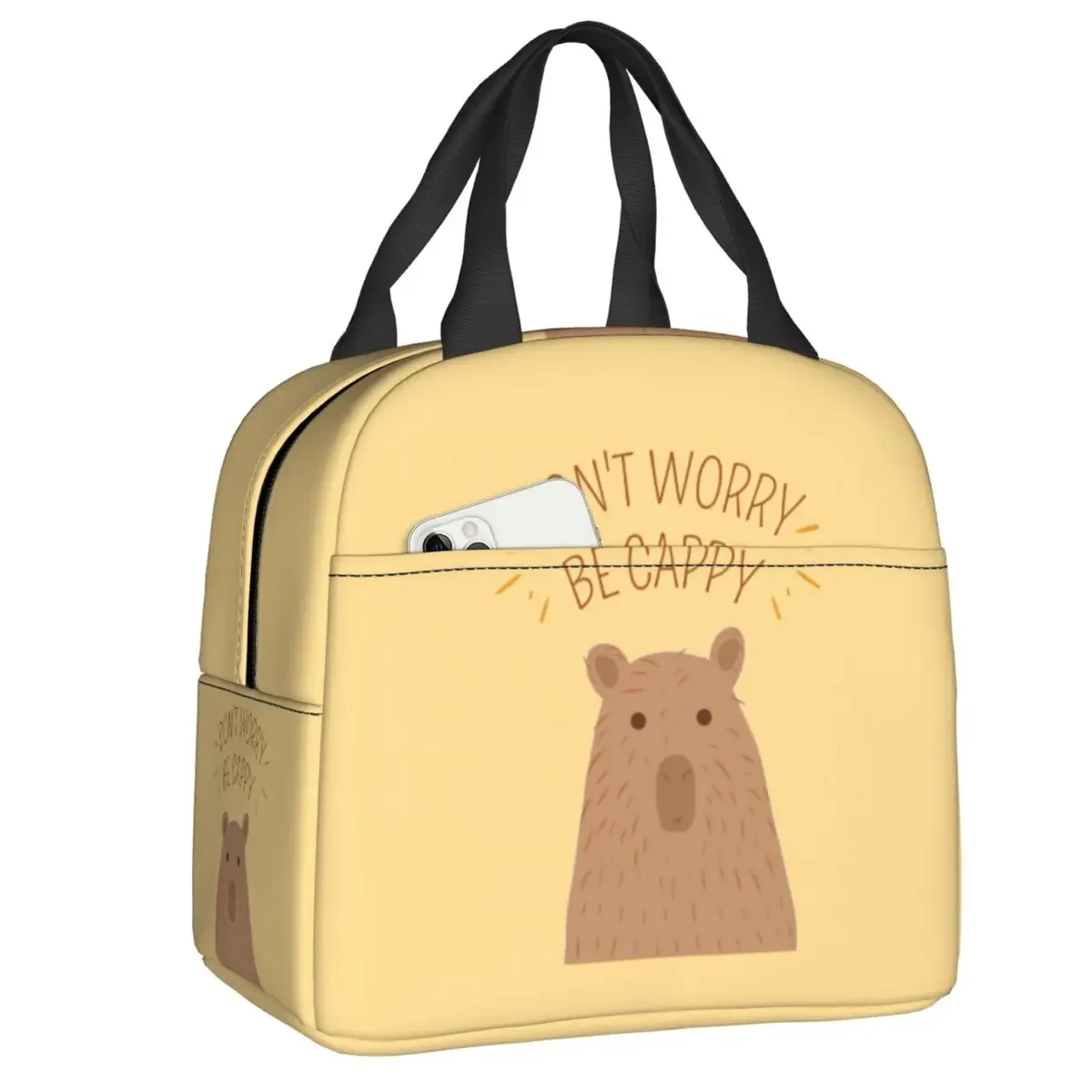 Don't Worry Be Cappy Portable Lunch Box for Women Leakproof Capybara Cooler Thermal Food Insulated Lunch Bag Kid School Children