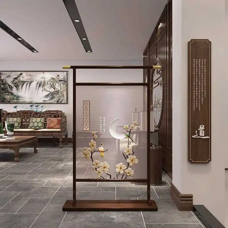 Solid wood entry entrance partition living room double-sided embroidered screen bedroom shading decoration