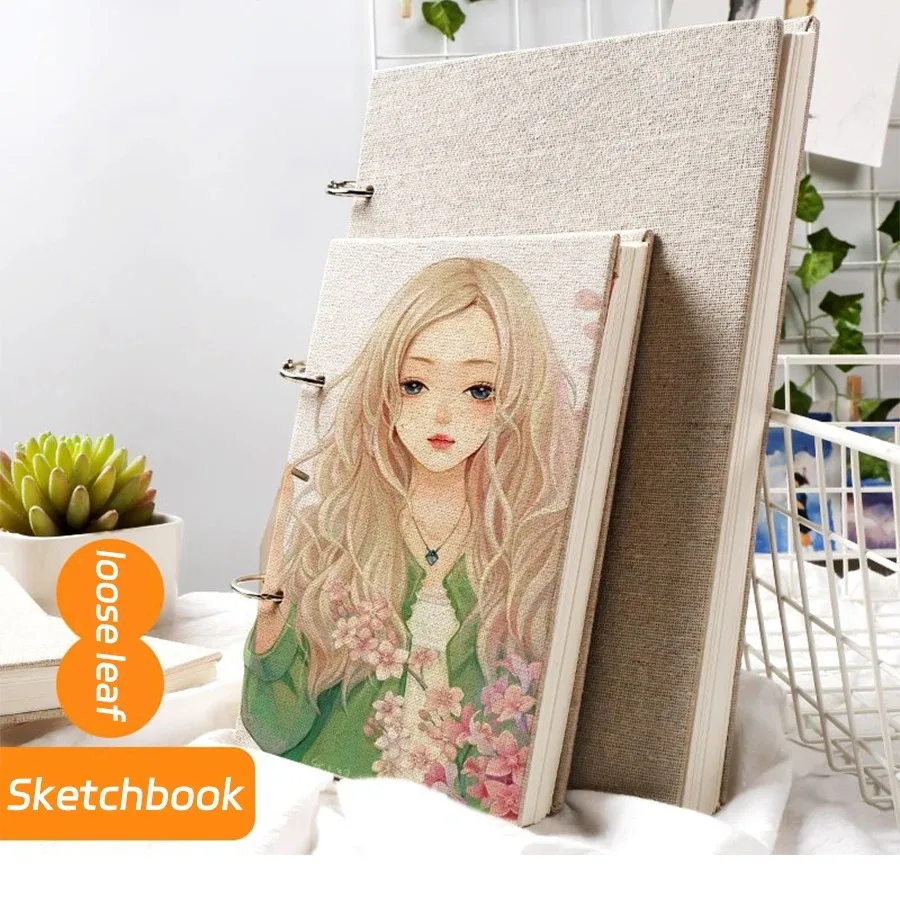 1PCS Art Sketch Book Removable Linen Hardcover Notebook 120 Pages Drawing Book School Stationery