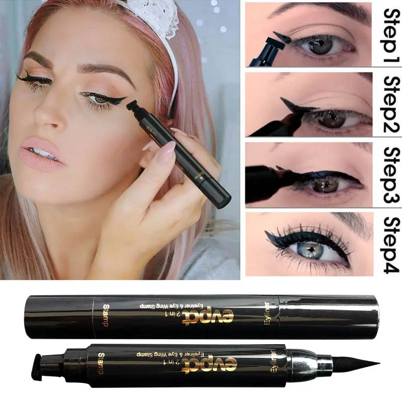 2 in 1 Eyeliner Stempel doppel endiger flüssiger Eyeliner Bleistift wasserdichter Stempel Siegels tift schnell trocknender Dreieck Siegel Eyeliner