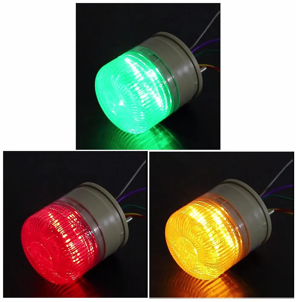 Integrated three color constantly lit small alarm light LED warning light with sound/silence 12V 24V 220V red yellow green