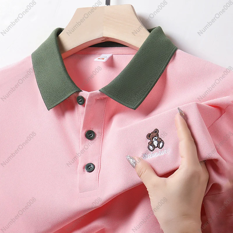 Foreign Trade Short-sleeved T-shirt Men's Embroidered Bear Business Casual Polo Shirt Men's Lapel Half-sleeved T-shirt Top