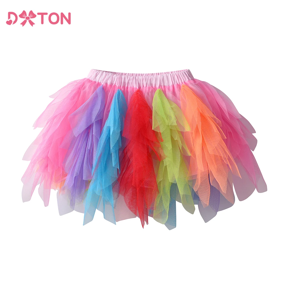 

DXTON Princess Mini Skirt For Girls Patchwork Irregular Mesh Pettiskirt Colorful Gradient Ballet Dancer Girls Tutu Skirt Costume