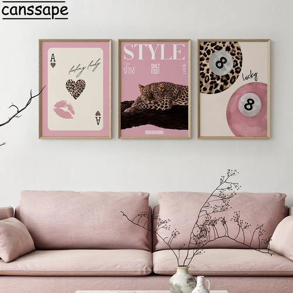ليوبارد جدار ديكور بطاقة اللعب قماش اللوحة ليوبارد طباعة الوردي البلياردو 8 ملصق فني غرفة المعيشة ديكور غرفة نوم لا الإطار #4