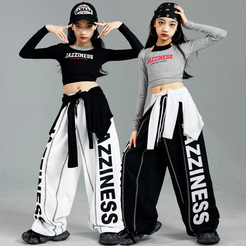 

Girls K-pop Crop Top Cool Letters Sport Joggers Pants Girl Group Clothes Sets Children Hip Hop Streetwear Kids Jazz Costumes
