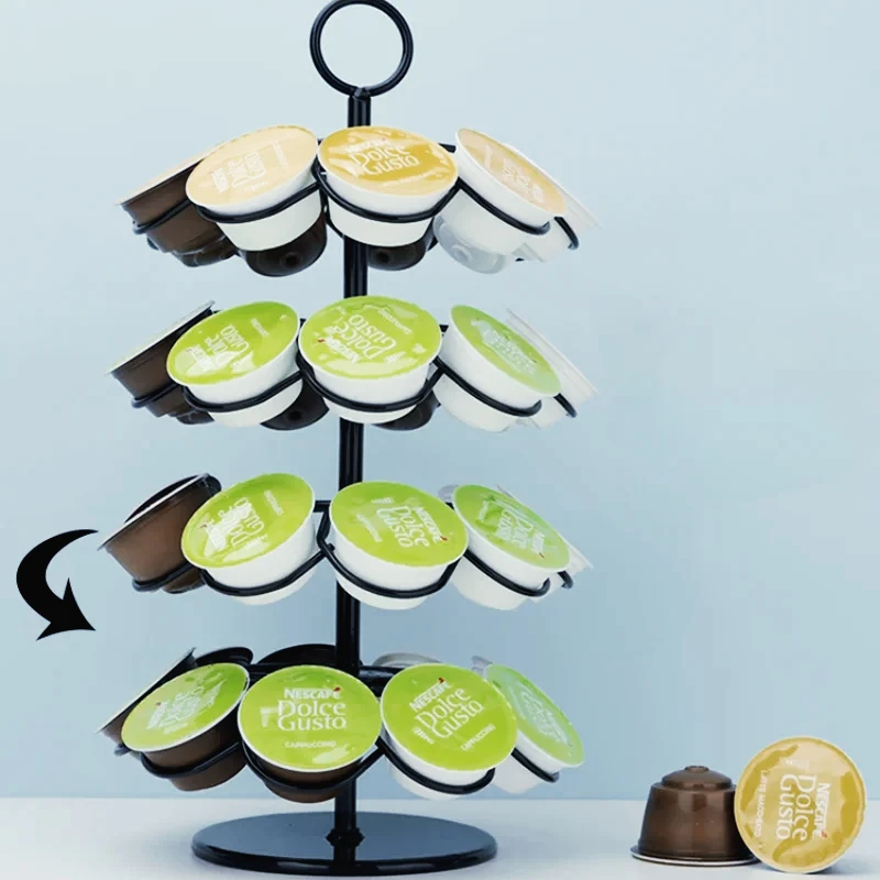 

Coffee Capsule Holder 360 Degree Rotatable Pod Carousel Iron Espresso Organizer Mesh Tray (Pods Not Included) Kitchen