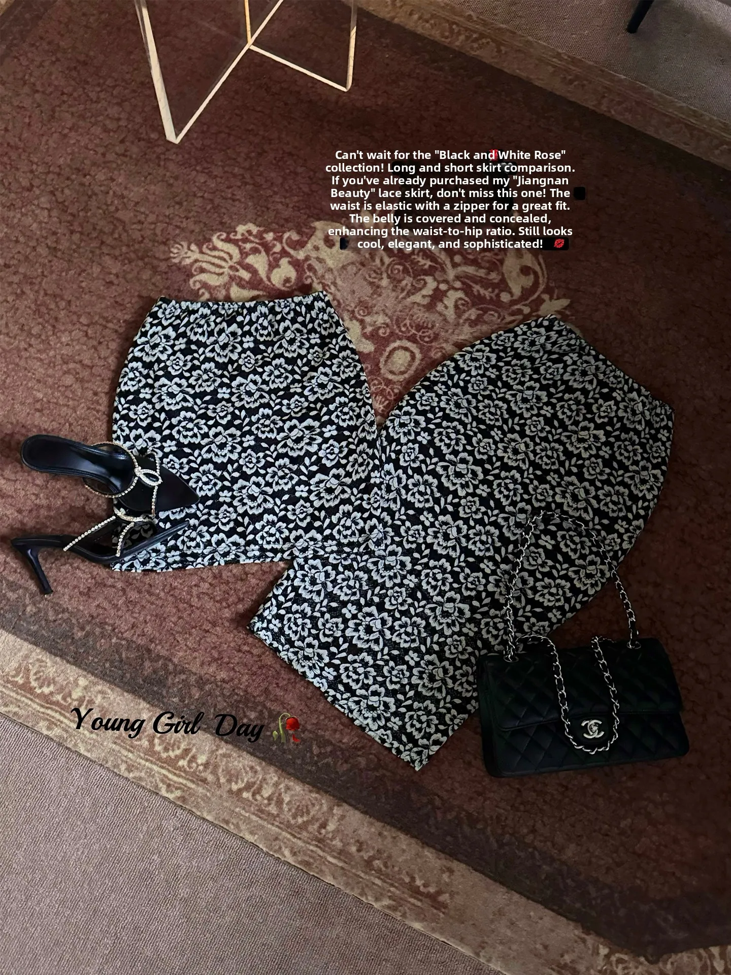 Sexy High Waist Lace Half Skirt with Rose Print Wrap Body Short Skirt for Young Girls Daily Wear Ladylike Style Chinese Made