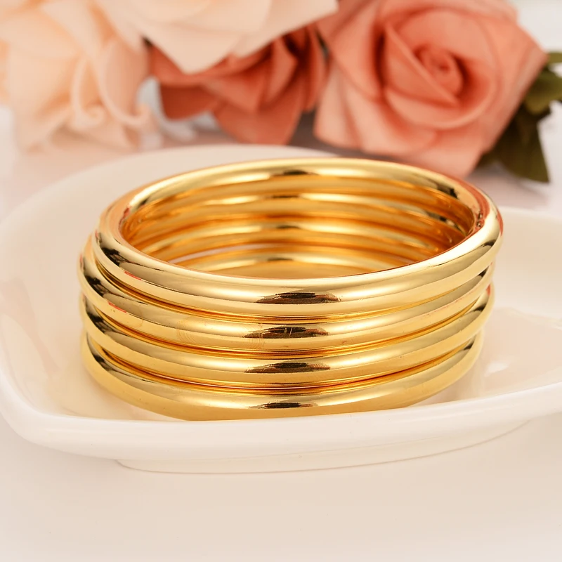 Fashion Dubai Gold Color Polish Jewelry Bangle Ethiopian Women Men Nicely Bracelets Wedding Bridal Gifts