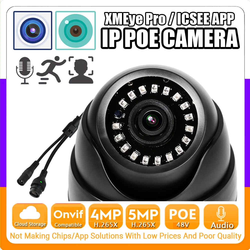 Audio IP POE Dome Camera Indoor 5MP 4MP H.265 HD Digital Mic Onvif Ai Face/Motion Detection Cloud Storage For Home Xmeye ICSEE