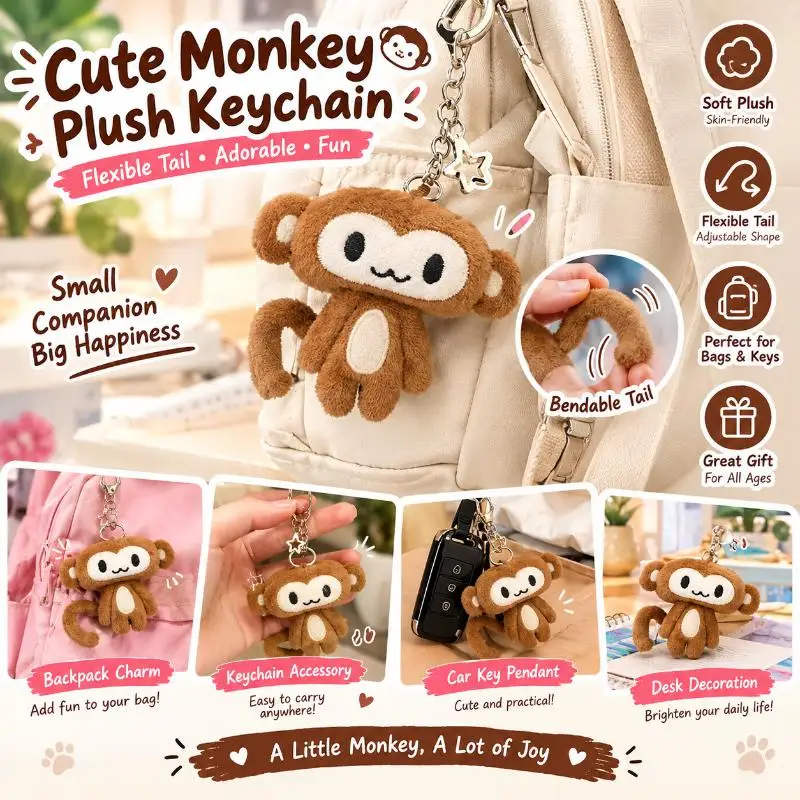 Soft And Cute Love Monkey Plush Keychain Cute Cartoon Doll Pendant Versatile Backpack Pendant Girl