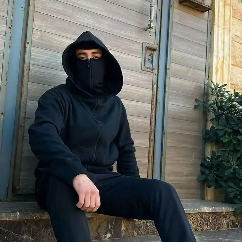 بالاكلافا الرجال الرمز البريدي هوديي الشتاء الدافئة عارضة البلوز Y2K مع مقنعين قناع الوجه سستة تصميم سترة رياضية الأنشطة في الهواء الطلق