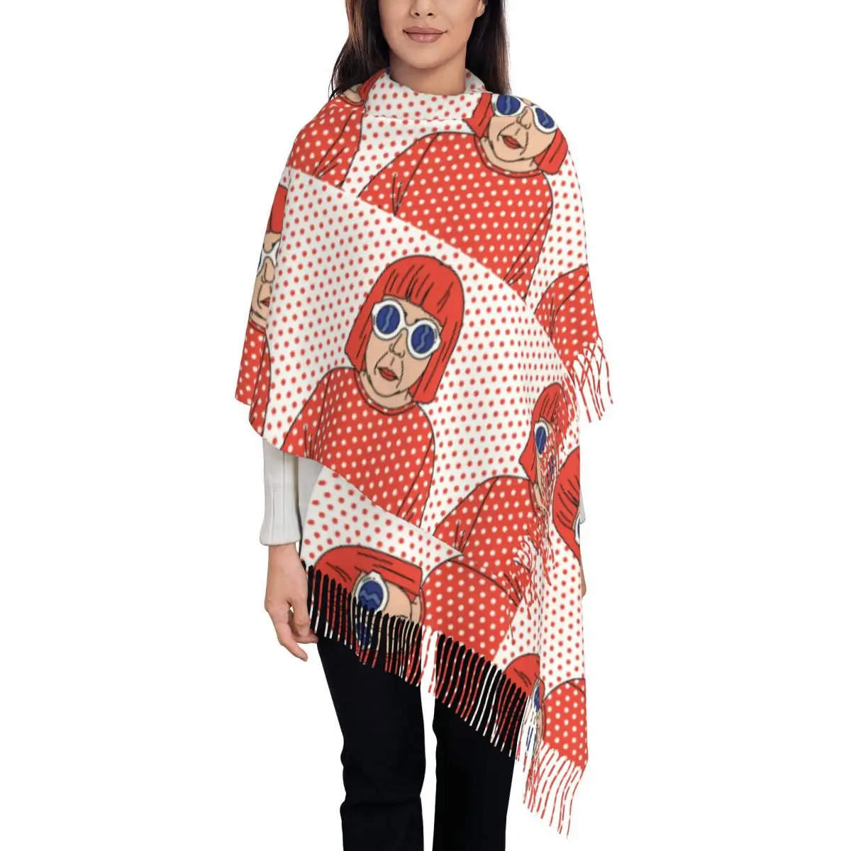 

Роскошный шарф с кисточками Yayoi Kusama для женщин, зима-осень, теплые шали, женские шарфы