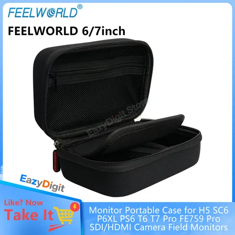 FEELWORLD 6"/7" Monitor Carry Bag Portable Black Case for H5 SC6 P6XL PS6 T6 T7 Pro FE759 Pro SDI/HDMI Camera Field Monitors