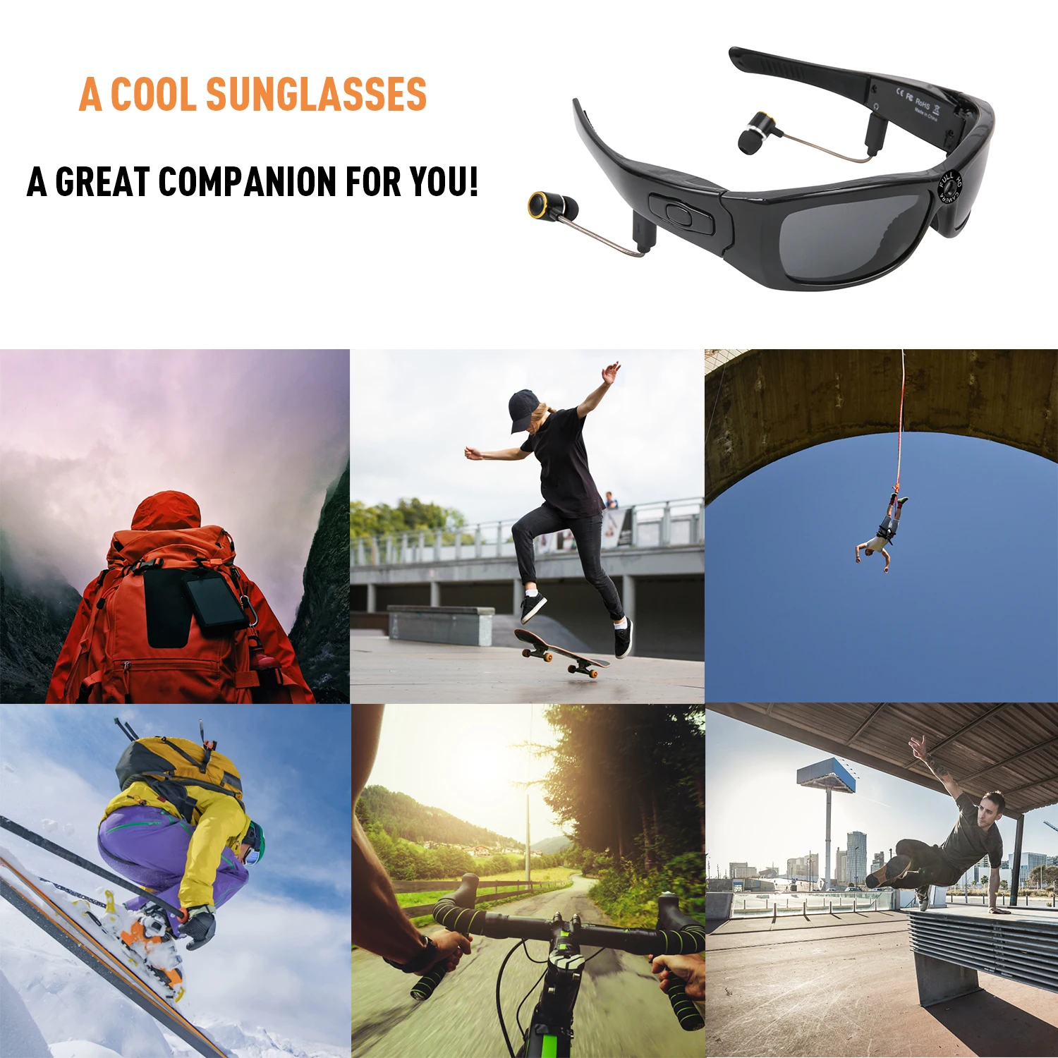 Mini Camcorder Glasses Camera With Bluetooth Headset Sunglasses HD 1080P Sports Camera Driving Cycling motorcycle Video Recorder