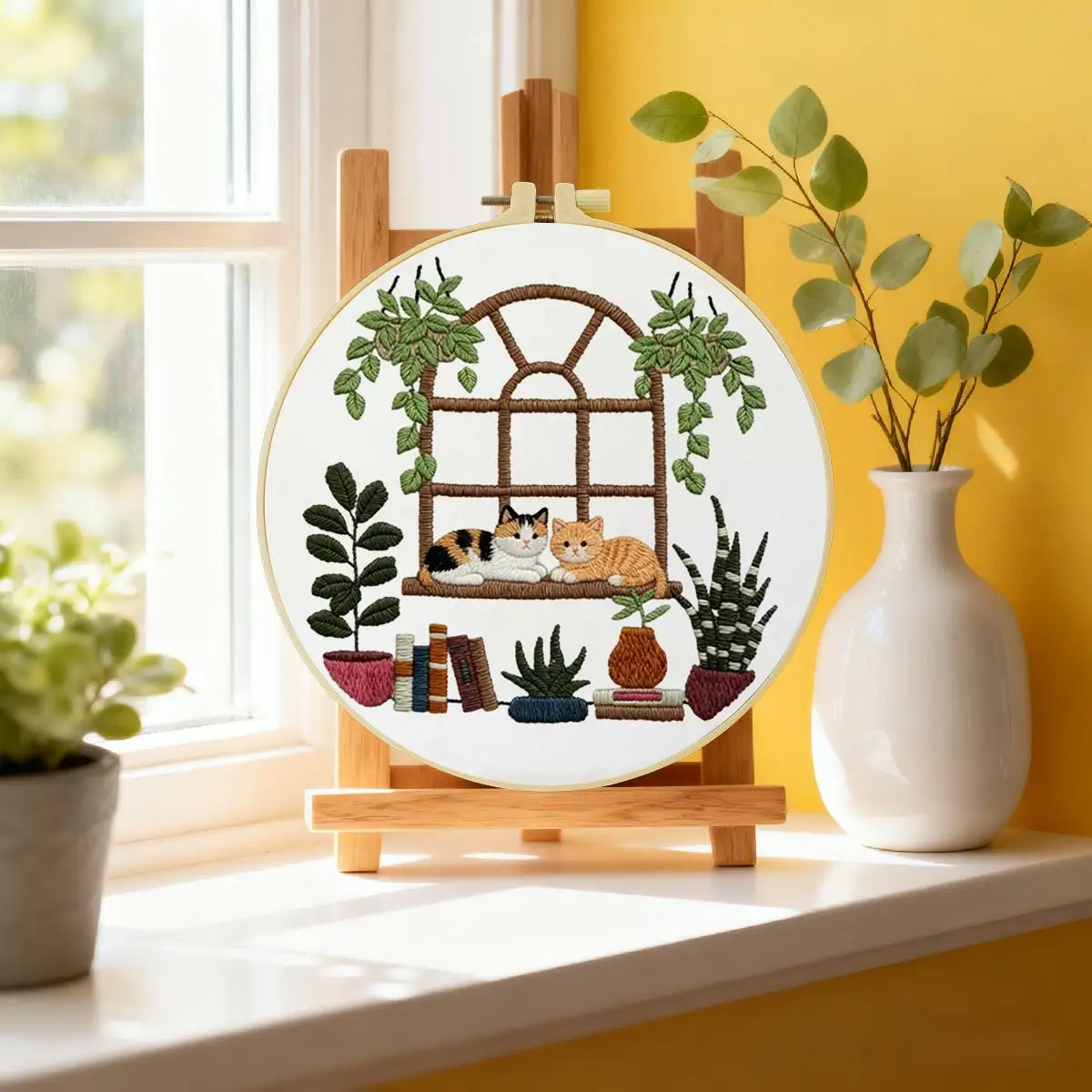 1 Stück 20X20CM/15X15CM 7,87/6,3 Zoll Fensterbank-Stickerei-Starter-Kit DIY-Kit DIY-Stickerei-Set Handarbeiten Nadelkunst – Detail 1