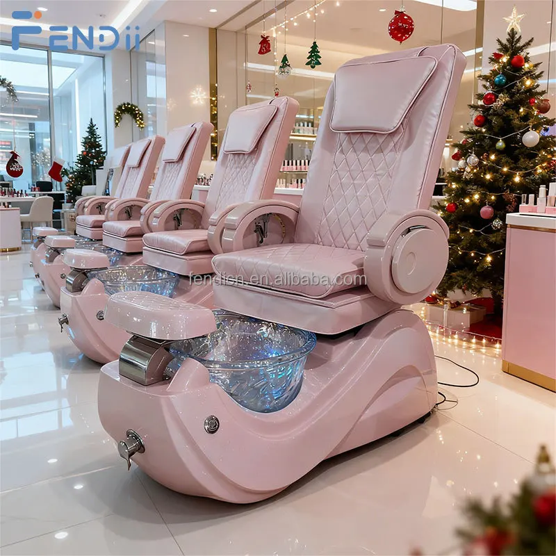 Professional Modern Luxury Pink Foot Spa Massage Pedicure Chair with Plumbing