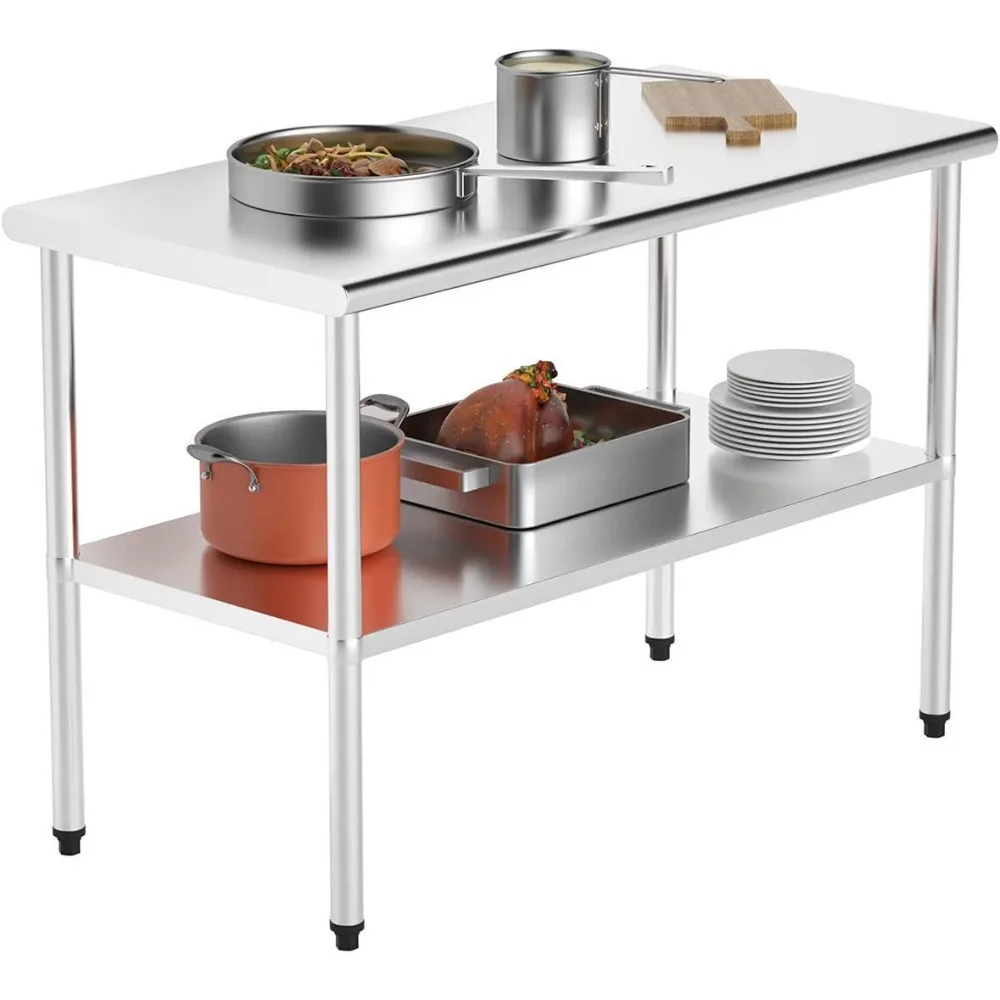 طاولة إعداد وعمل من الفولاذ المقاوم للصدأ مقاس 48 بوصة × 24 بوصة مع رف داخلي قابل للتعديل للمطبخ #4