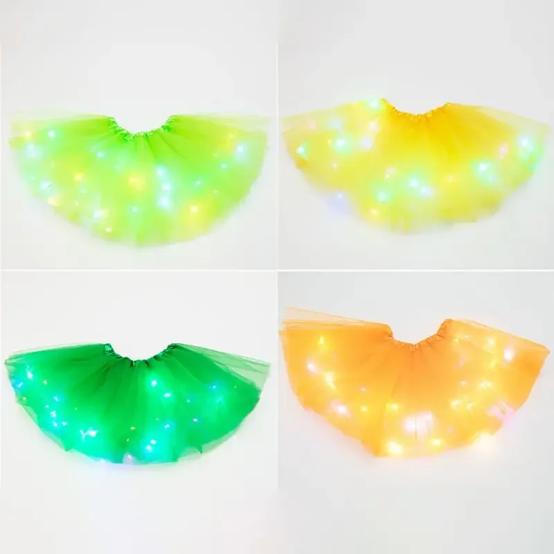 1PC ผู้หญิงหญิงนีออน LED กระโปรงปาร์ตี้เต้นรำจีบ Layered Tulle Light Up ชุดสั้นสำหรับมากกว่า 8 ปี