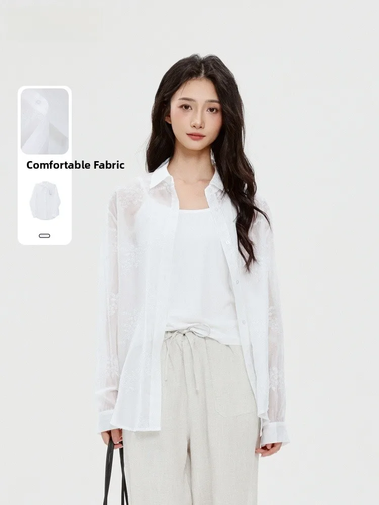 

Повседневная свободная тонкая рубашка, универсальная, летняя новинка, Memory's Start, женская, премиум-класса, модная, с длинным рукавом, на пуговицах, однотонная