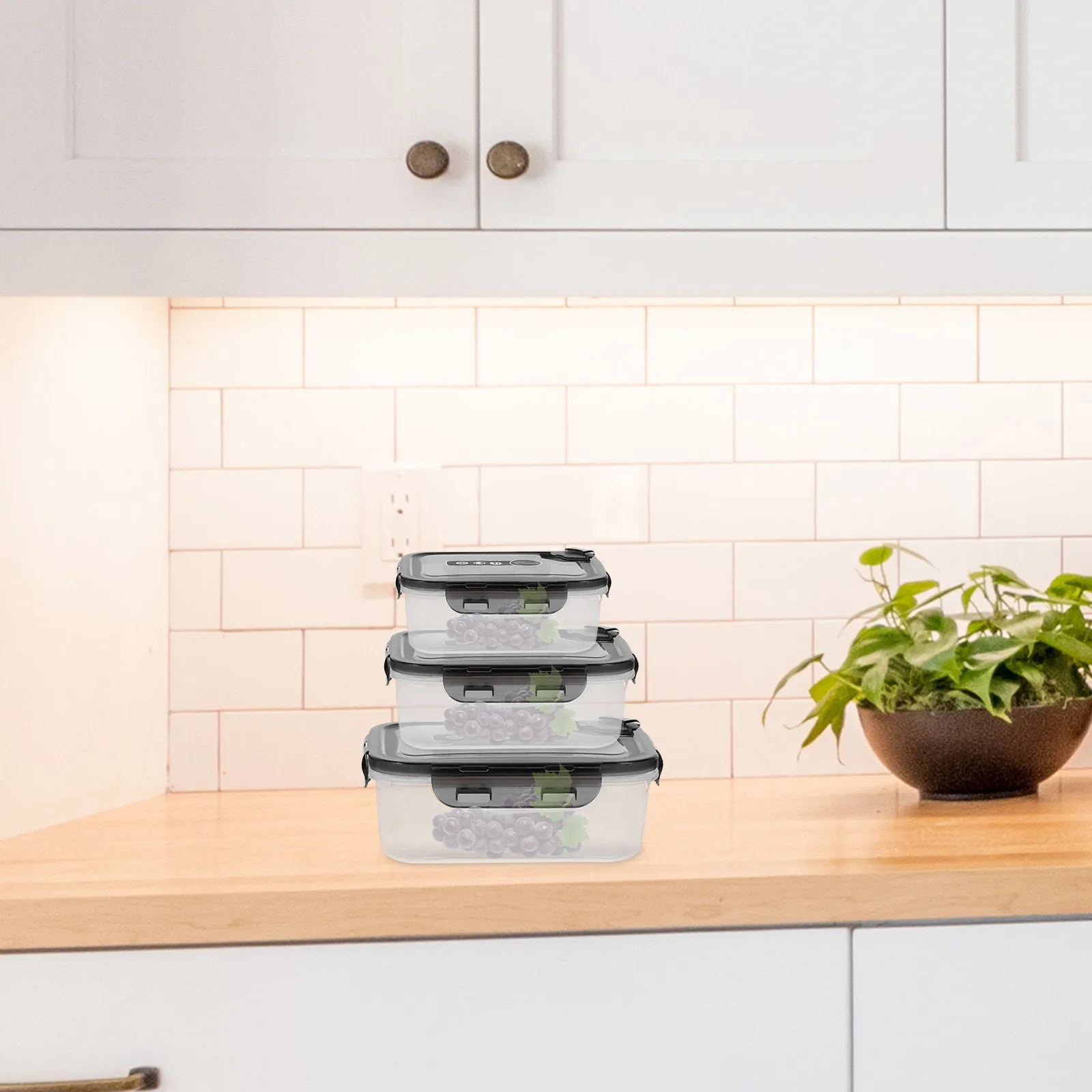 

3pcs Reusable Clear Food Storage Containers Airtight Kitchen Preservation Box For Vegetables Fruits Coffee Beans Grain Sealed