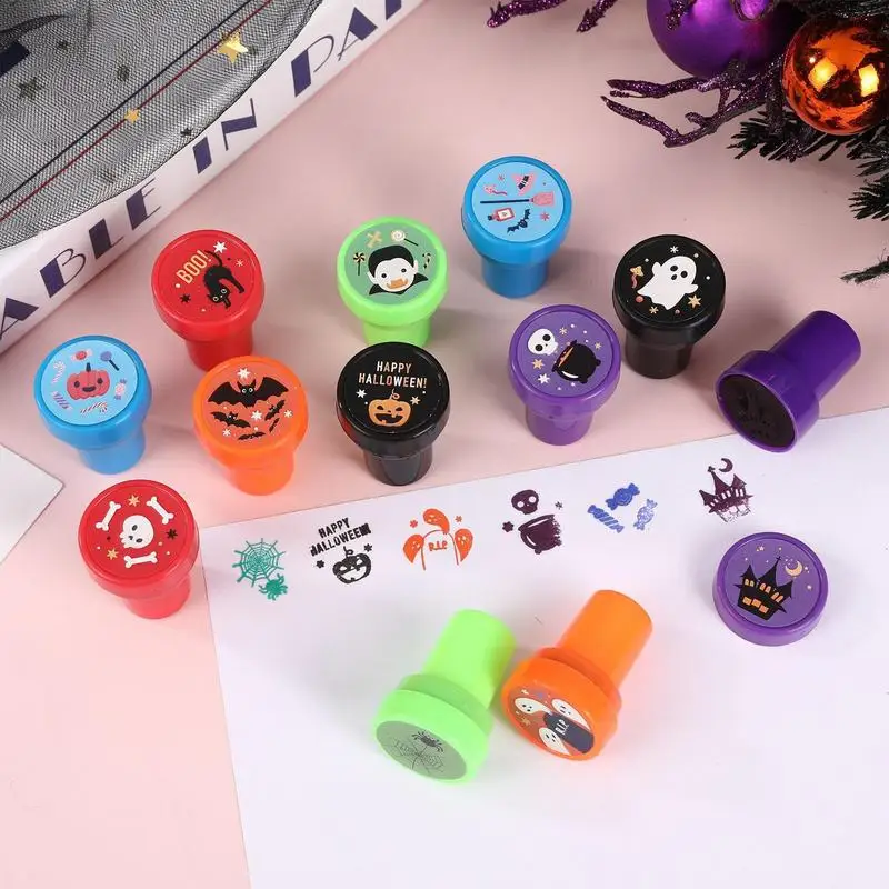 Stamp Set For Halloween Halloween Assorted Self-Ink Stamp 24 Pieces Stamp Set Trick Or Treat Cute Party Favors Spooky Cartoon