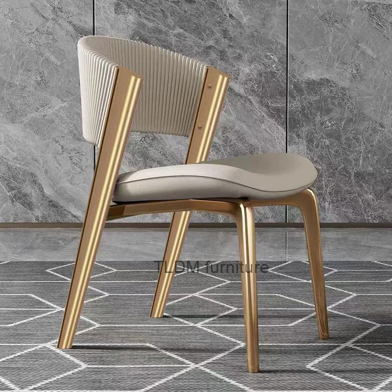 Luxury modern dining chairs with golden legs and leather designers, Italian ergonomic chairs, VIP nail restaurants, comedy