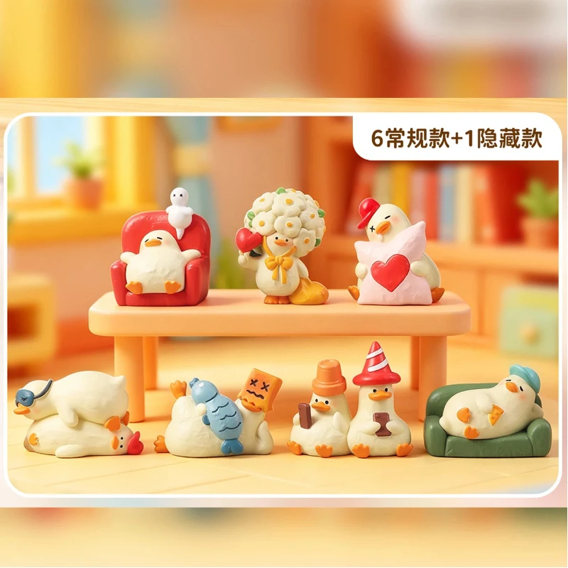 

New Relaxed Duck Blind Box Cute Cartoon Duck Figurine Trendy Desktop Ornament Kawaii Collectible Toy Creative Gift For Kids Cute