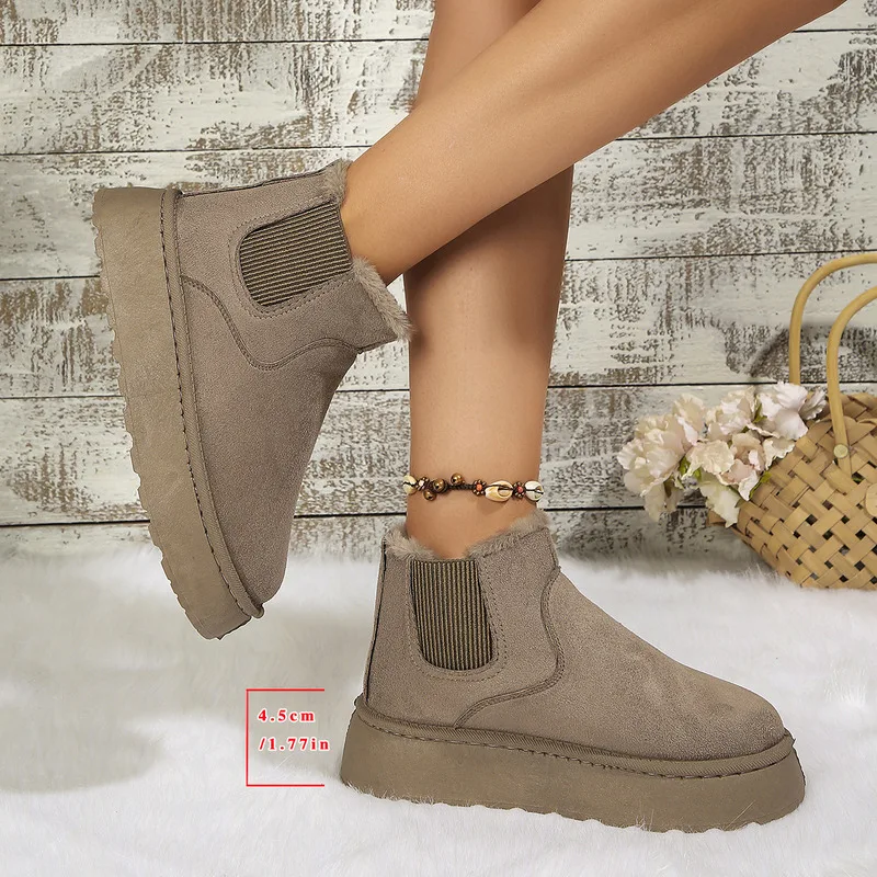 

Women Winter Snow Boots Thick-soled Fluff With Added Fleece, Thick Comfortable Warm Ankle Boot Chunky Botas Mujer