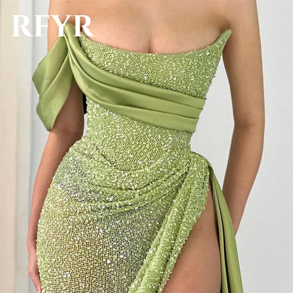 RFYR Simple Green Mermaid Formal Dresses Sequin Pleats Party Dress For Wedding One Shoulder Special Occasion Dress robe soirée