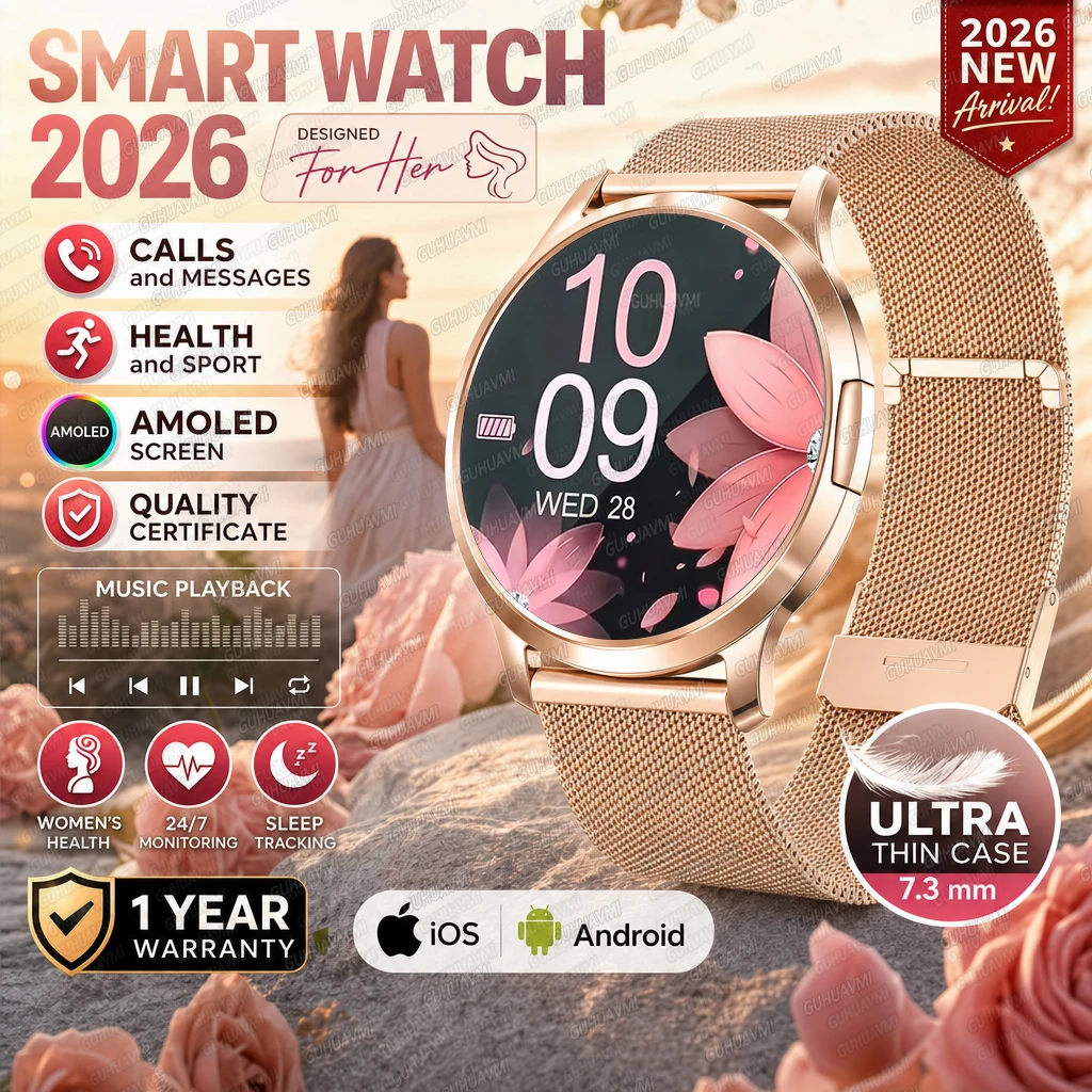 2026 New Fashion Smart Watch Women Always Display Voice Calling Message Health Sports Bracelet  Ladies' Gift Music Digital Clock