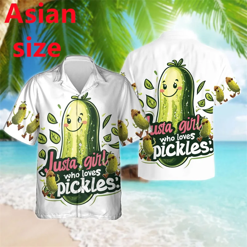 Funny Pickles 3D Printed Hawaiian Beach Shirt Cute Pickle Shirts For Men Clothes Hilarious Vegetable Cucumber Short Sleeve Tops