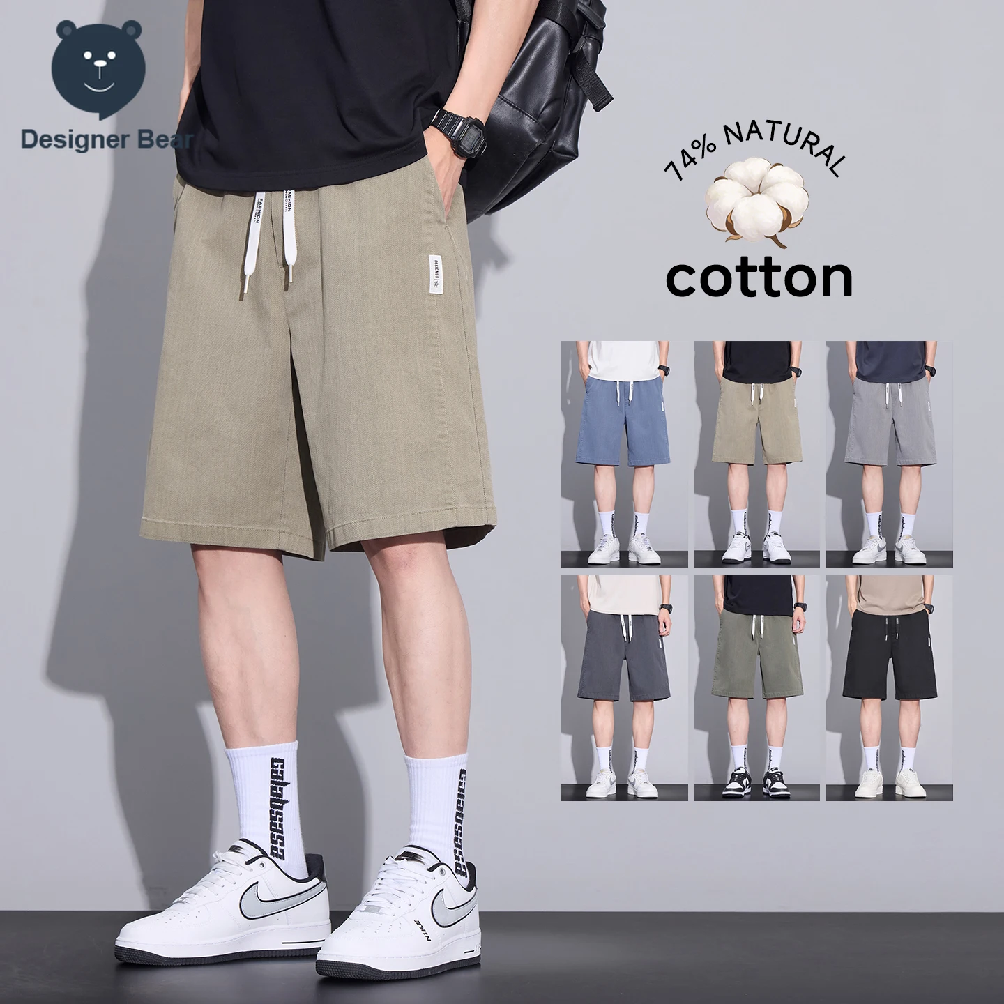 

Брендовые летние мужские шорты-карго цвета хаки, свободные прямые повседневные джинсовые шорты с эластичным поясом, средней длины, из хлопка