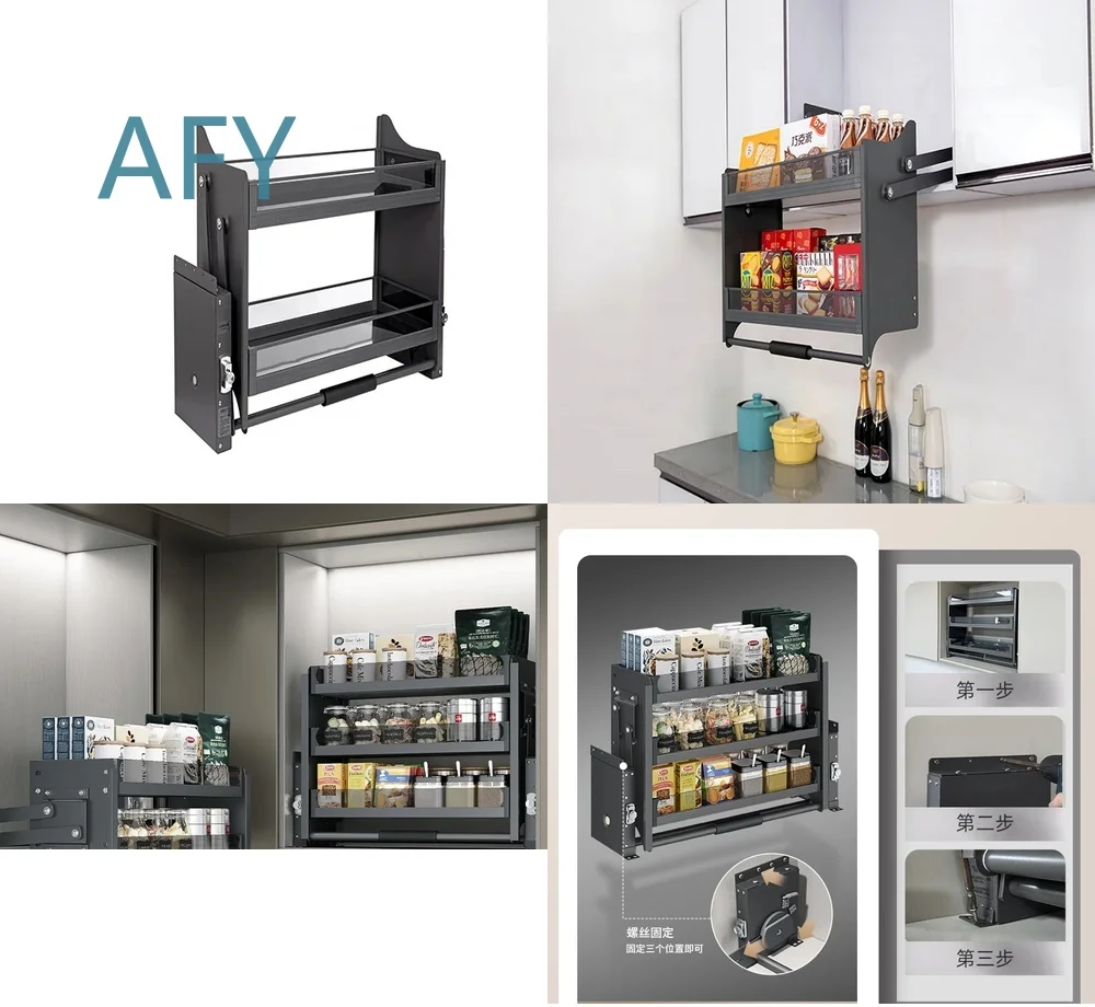 Lift Basket Pull Down Shelf System for Cabinets Kitchen Storage Hardware Hydraulic Hidden Cabinet Lift Up Mechanism for