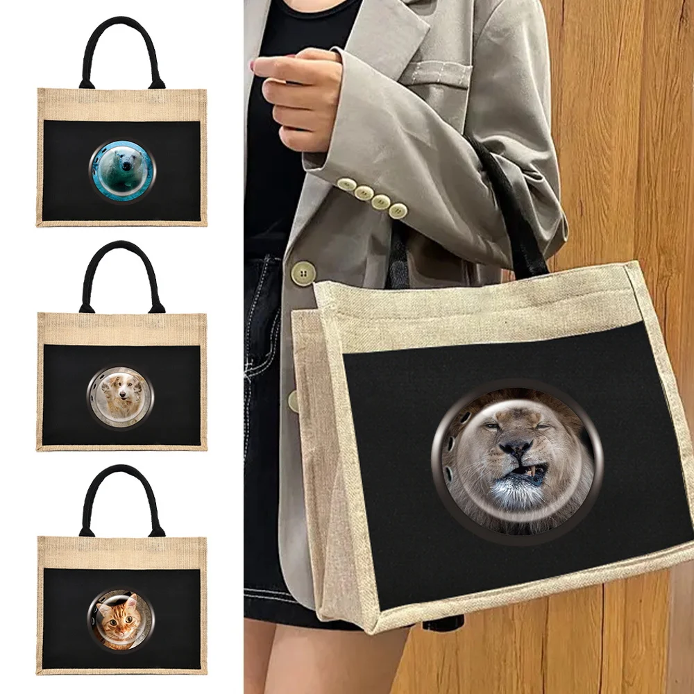 Women's Shopping Bags Fashion Window Printed Linen Beach Bag One-shoulder Commuter Bag