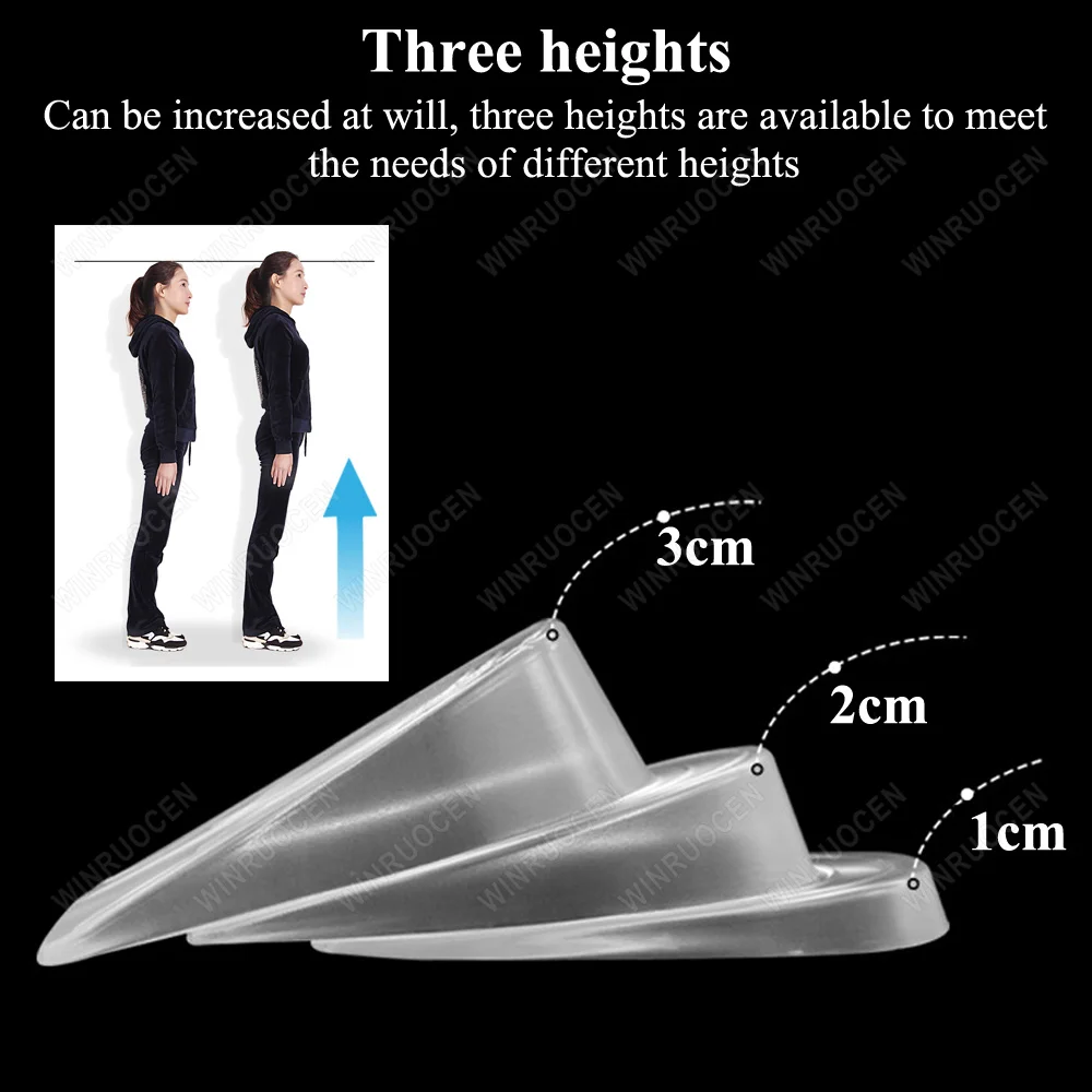 Silicone Gel Height Increase Insole Heel Lifting Inserts Shoe Foot Care Protector Elastic Cushion Shock Absorption for Unisex