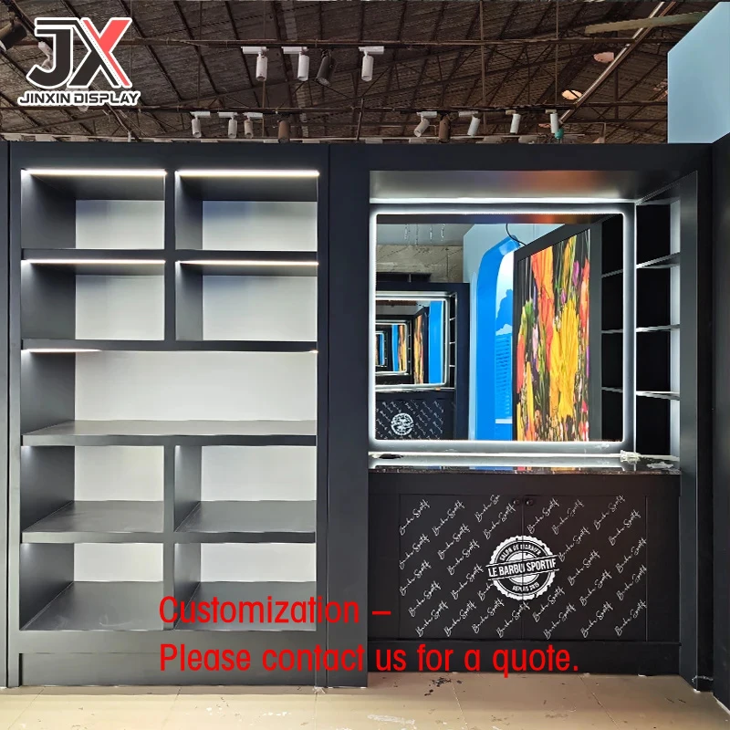 custom.Custom Design LED Lit Rectangular Haircut Showcase Display Cabinet Fashion Luxury Hair Salon Furniture Counter Retail Sto