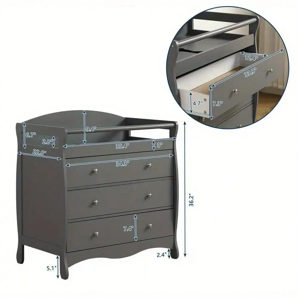 Baby Changing Table Infant Diaper Station with Drawer and Safety Belt Gray