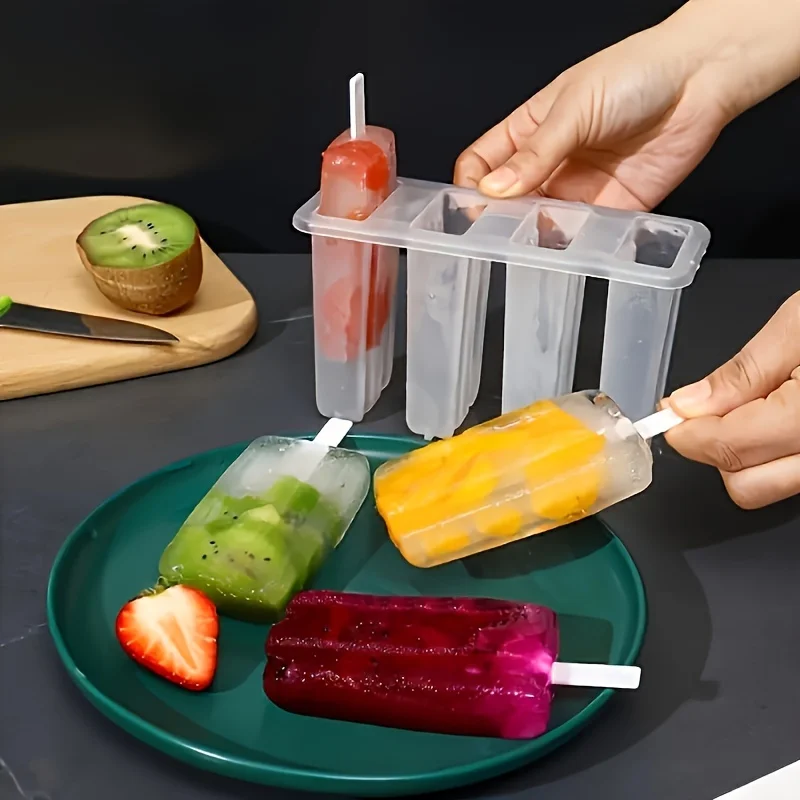 

8-Cavity Popsicle Molds Set of 2 with 50 Wooden Sticks - Easy-Release BPA-Free Plastic Ice Makers for DIY Treats, Kitchen Acce