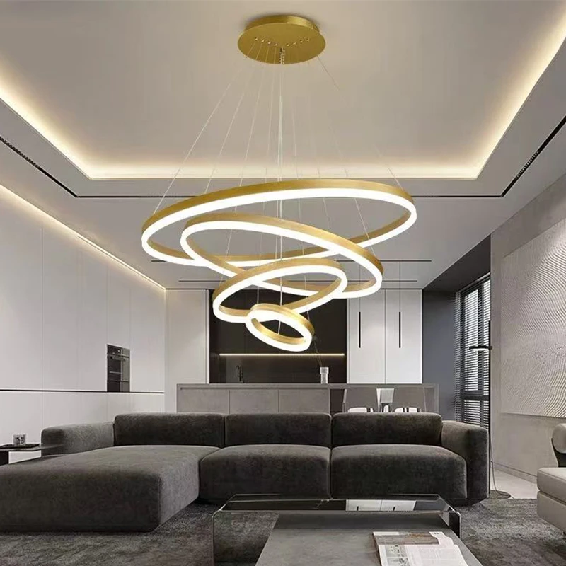 Modern Pendant Lamp Led Rings Circle Ceiling Hanging Chandelier Black Loft Living Dining Room Kitchen Indoor Lighting Fixture
